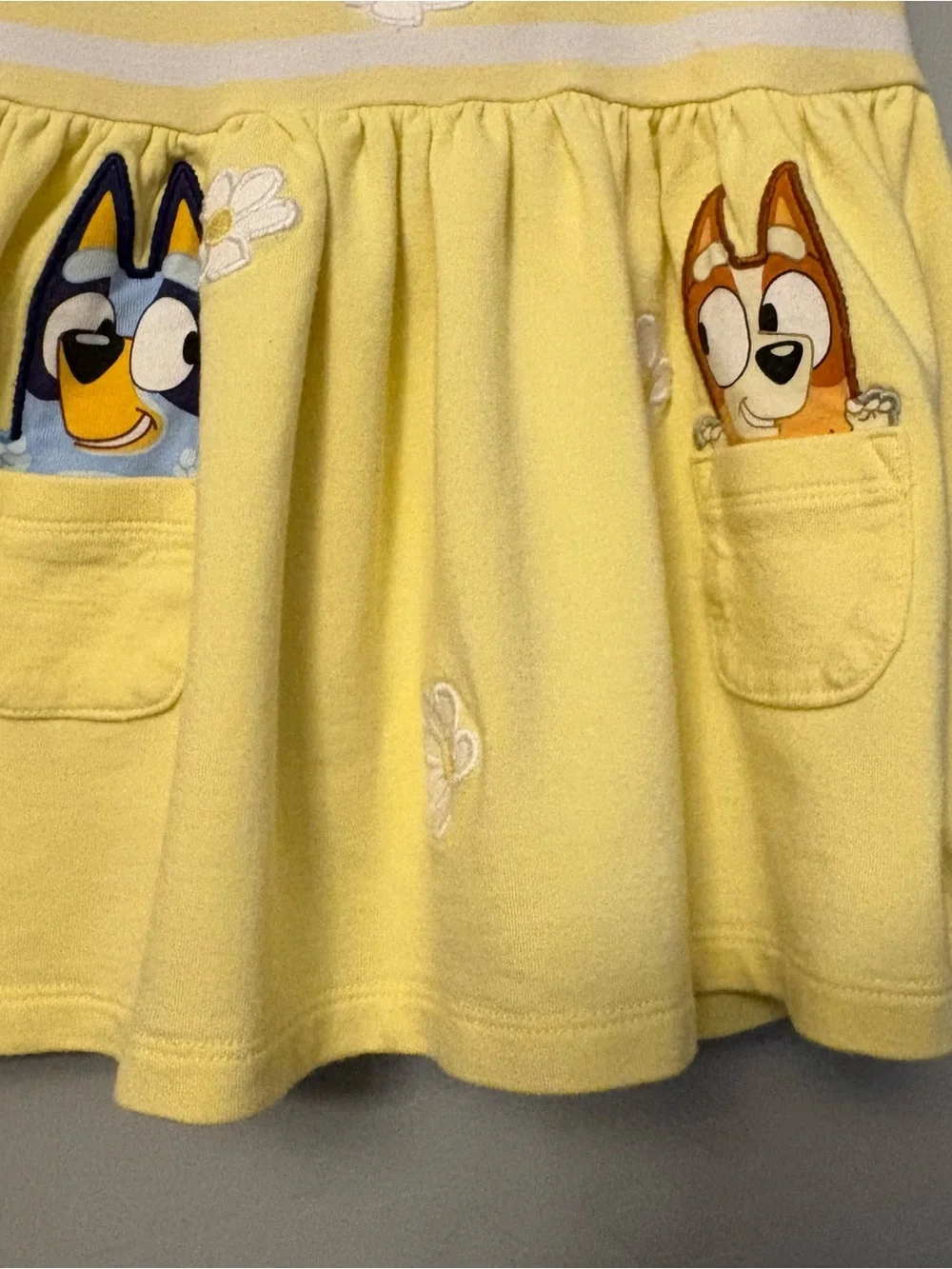 Little sleepies bluey garden games yellow flower patch pocket dress 6-12 months